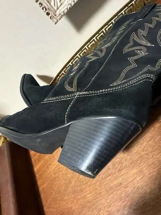 Wilsons Leather Black Suede Tall Western Cowboy Boots with Contrast Stitching - Picture 10 of 11